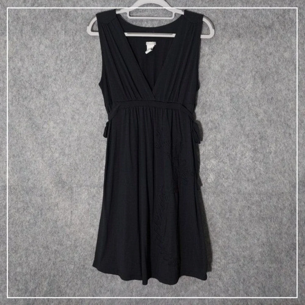Y2K Billabong Dress Women L‎ Black Sleeveless V Neck Embroidered Boho Cover Up